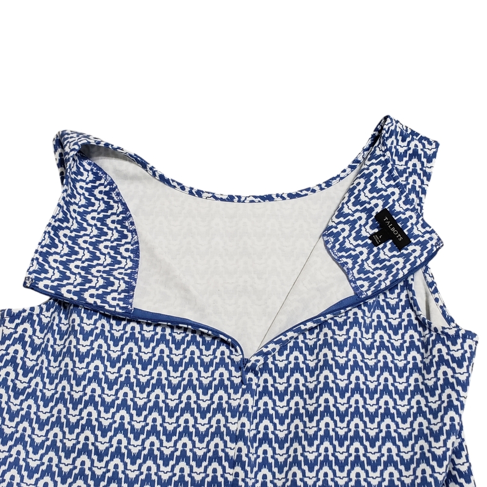 Talbots Sleeveless Blue Geometric Print Midi Dress Lg Fit N Flare Summer Career - Picture 7 of 12